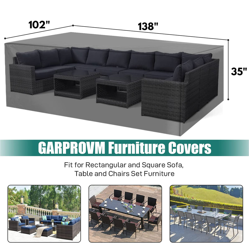 Large Patio Furniture Cover Waterproof, Outdoor Table Sofa Dining Set Cover with Upgraded Heavy-Duty 600D Oxford 4