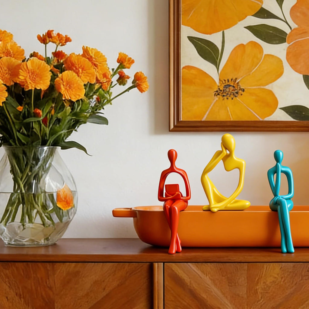 3 Pcs Mid Century Modern Decor, Thinker Statues Bookshelf Decor