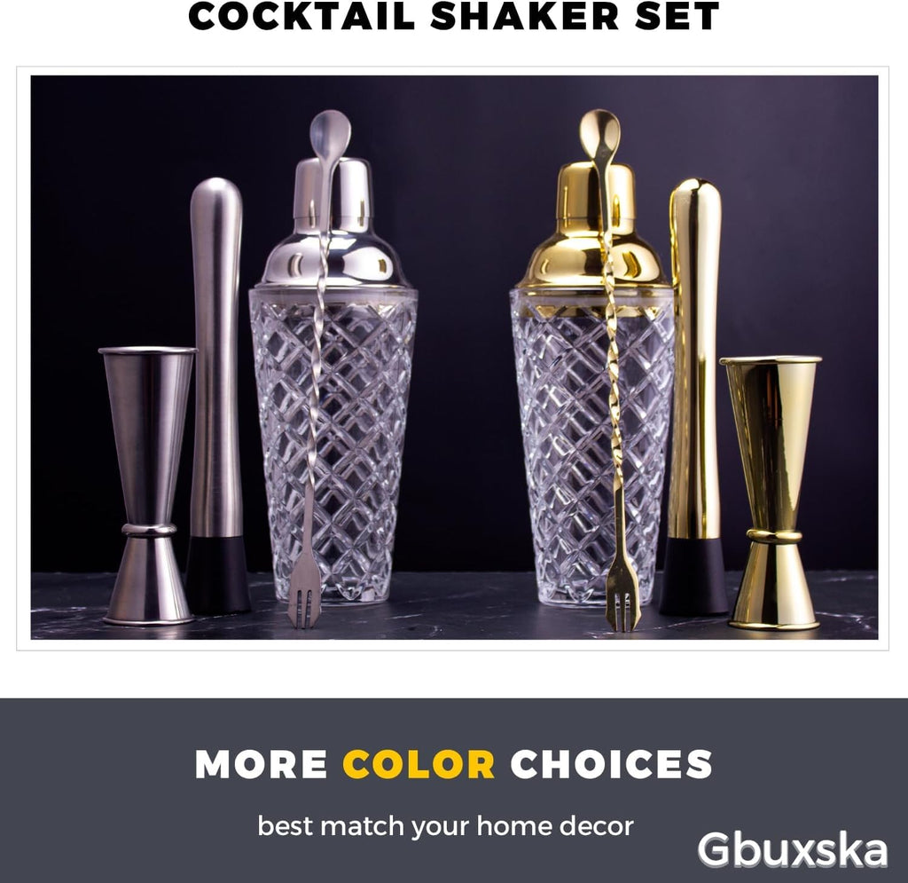 Cocktail Shaker Set with Jigger, Bar Spoon & Muddler - Set of 7