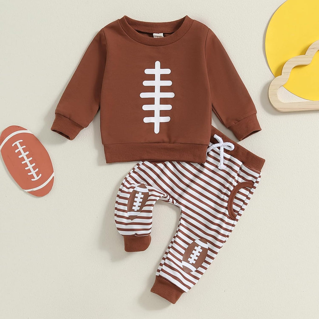 Baby Boy Fall Clothes Set Long Sleeve Football Print Sweatshirt Pants Toddler Infant Outfits 6 12 18