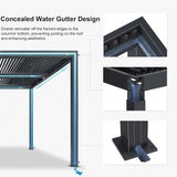 LED Louvered Pergola 94AS 10'x 14' Full Aluminum Frame and Adjustable Roof Integrated Strip Lights for Outdoor Deck