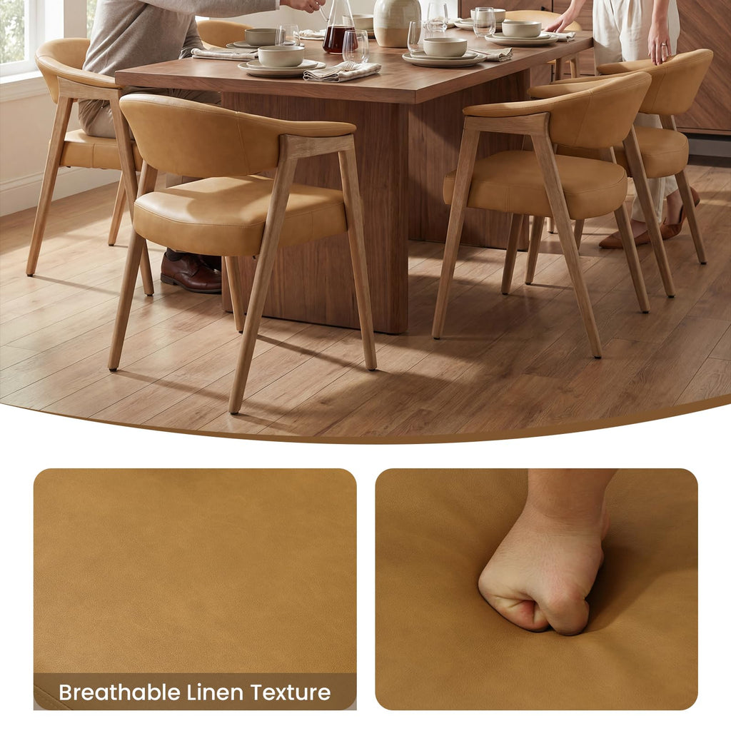 Upholstered Brown Leather Dining Chairs with Arms Set of 2, Mid Century Modern Kitchen & Dining Room Chairs