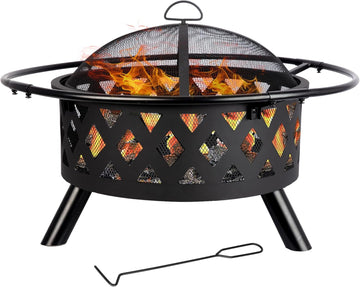 Red Mountain Valley 30'' Outdoor Wood Burning Fire Pit, 2-in-1 Large Round Fire Pit for Outside