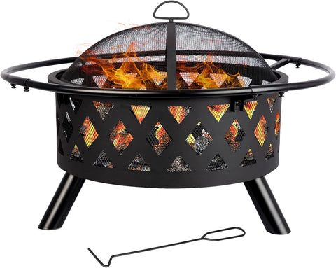Red Mountain Valley 30'' Outdoor Wood Burning Fire Pit, 2-in-1 Large Round Fire Pit for Outside