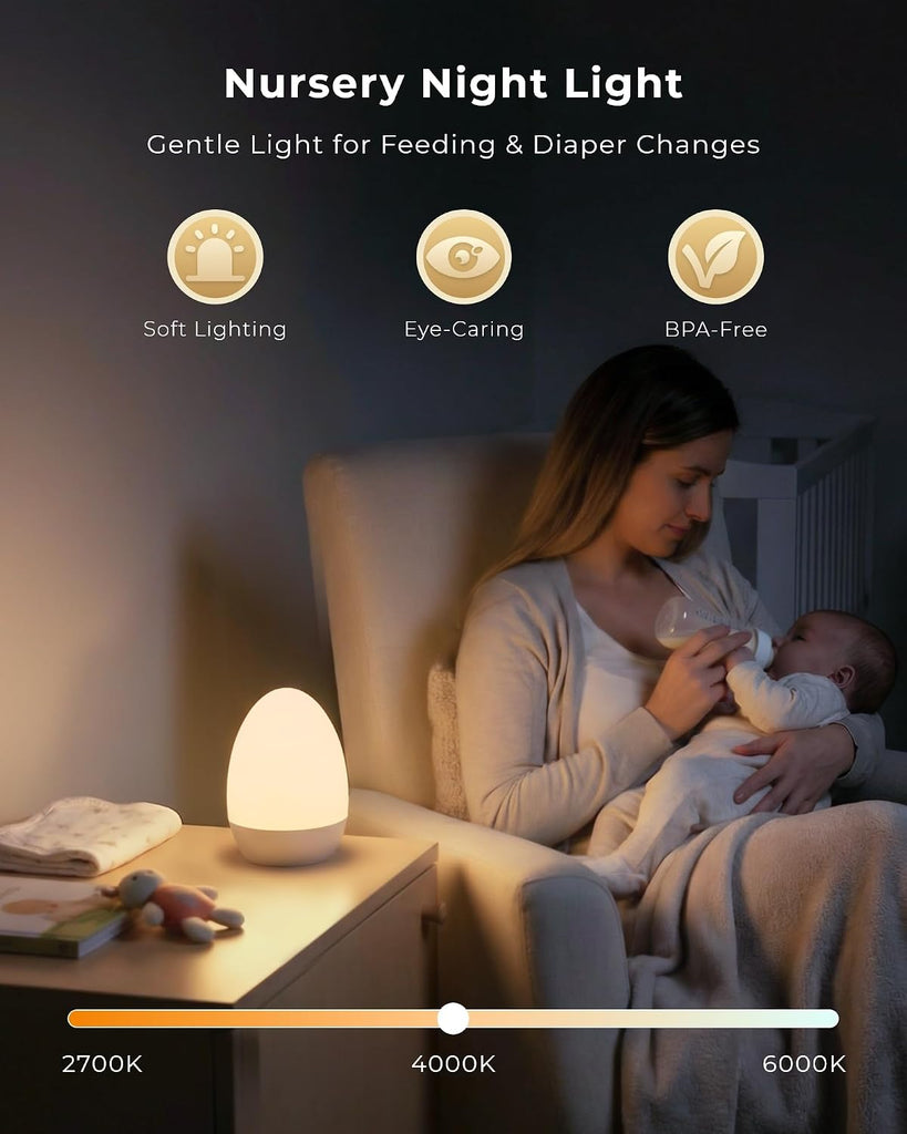 Egg Light, Eye-Caring Touch Control Rechargeable Baby Night Light with 17 Color Modes, Dimmable Night Feeding Egg
