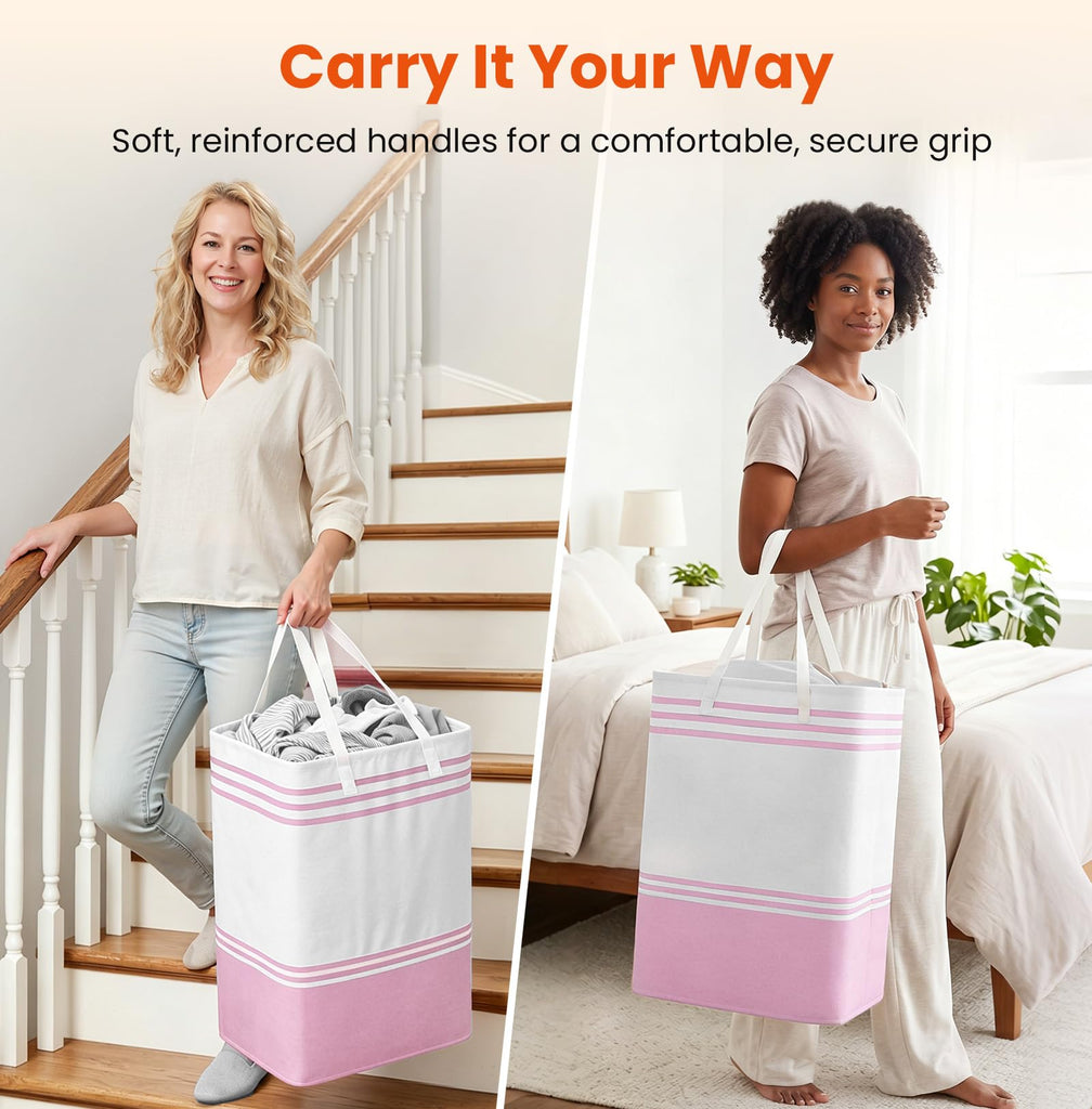 3-Pack Laundry Basket, Laundry Hamper, Pink-75L