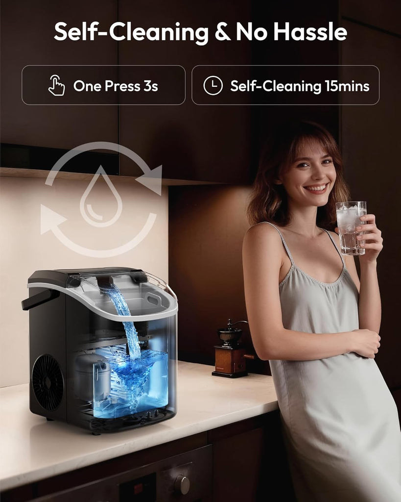 Nugget Ice Maker Countertop with Handle, Ready in 6 Mins, 35lbs Per Day, Removable Top Cover, Auto-Cleaning, Portable