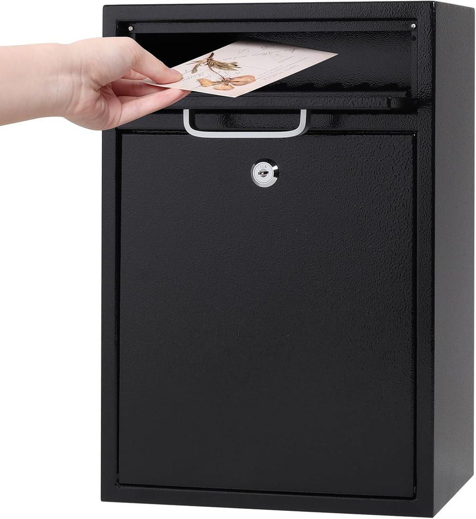 Locking Mailbox Mount Mailboxes Large, Security Drop Box with Lock, 16.2H x 11.22L x 4.72W Inches, Black XLarge
