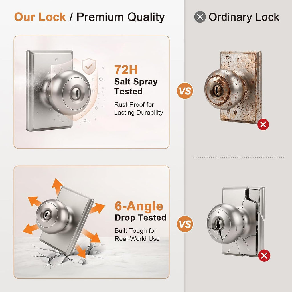 6 Packs Brushed Nickel Interior Privacy Door Knob with Lock