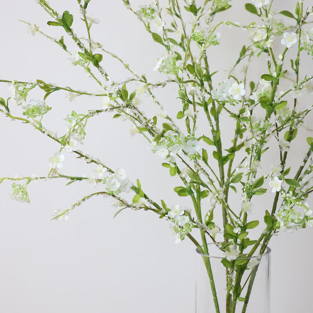 3Pcs 45" Artificial Cherry Blossom Branches White Fake Silk Cherry Blossoms Flowers with Long Stem for Wedding