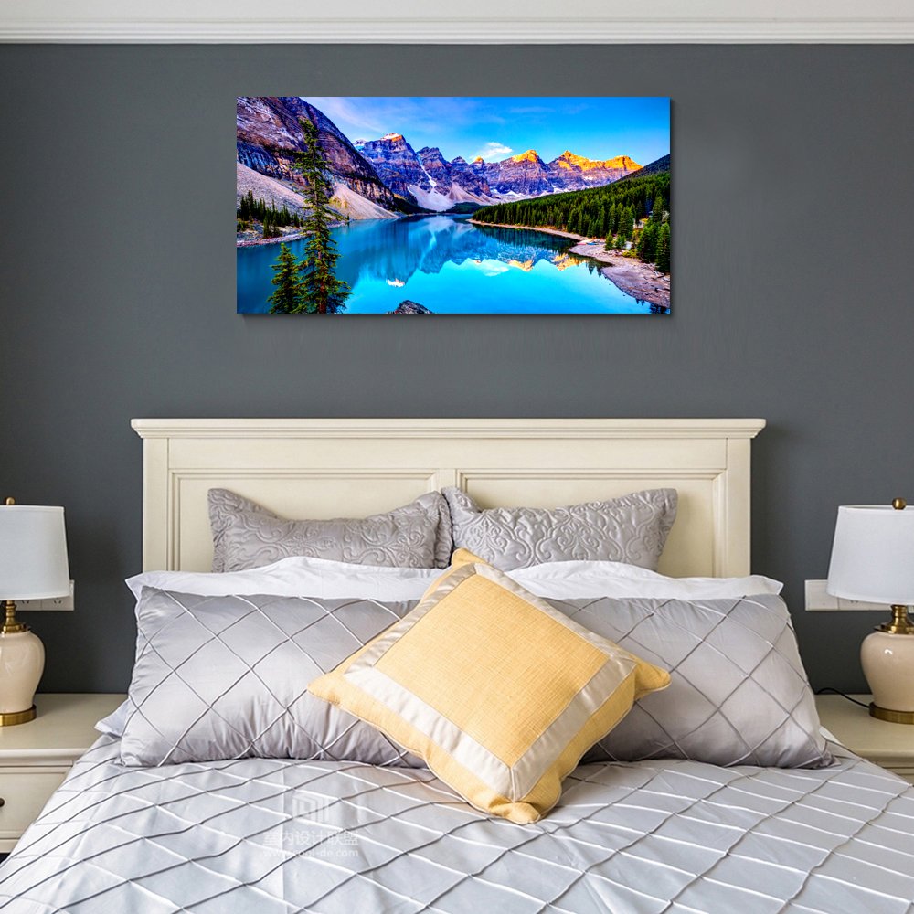 Moraine Lake Canvas Wall Art 57x28 Inches Framed Rocky Mountain Lake Wall Decor Wood Frame Waterproof HD Giclee Print
