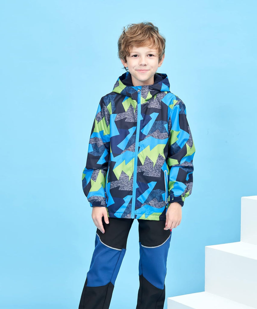 Boys Outdoor Color Block Fleece Lining Windproof Jackets with Hood