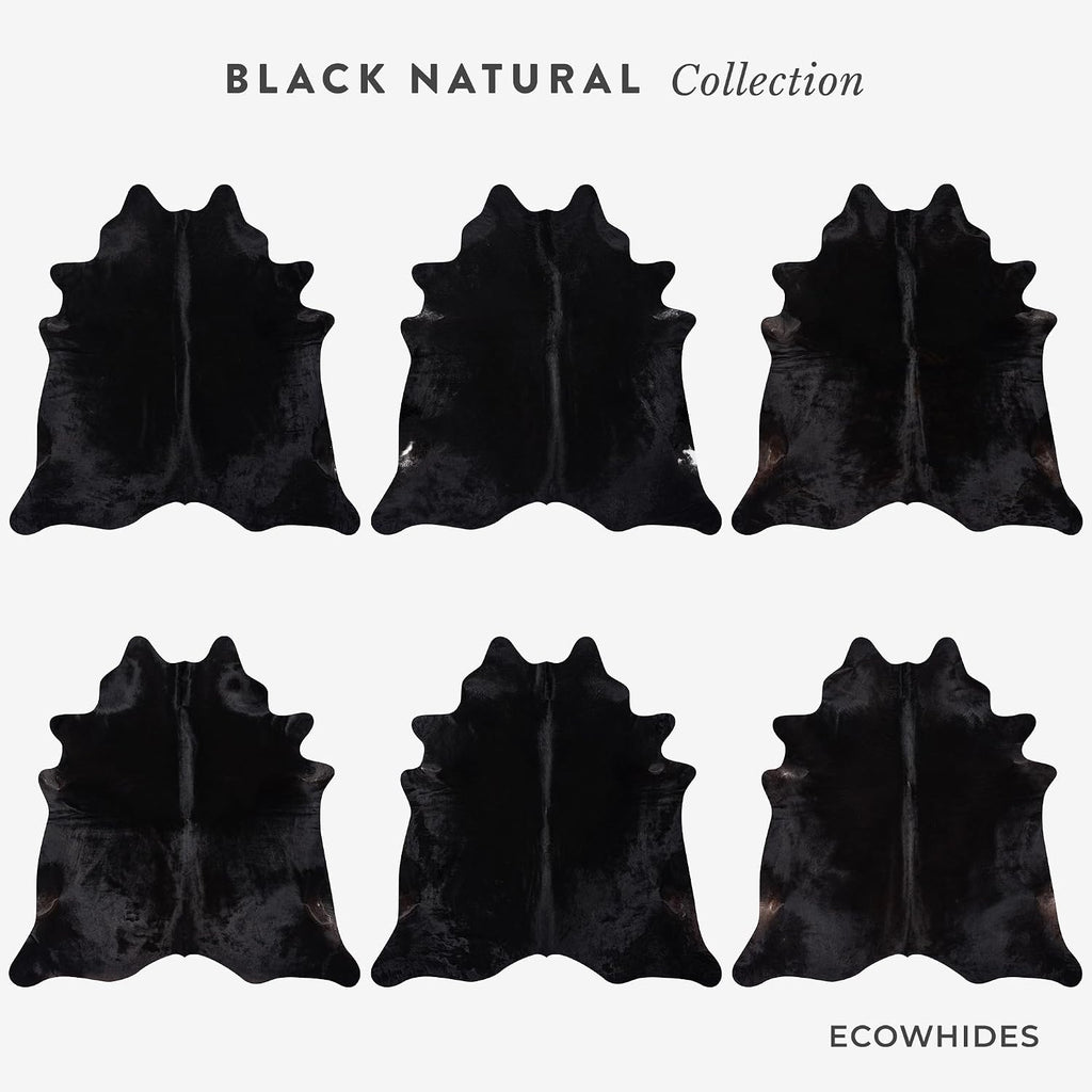 100% Genuine Brazilian Cowhide Rug - Black Natural - Luxury Cowskin Leather Area Rug Décor 7 x 6 feet