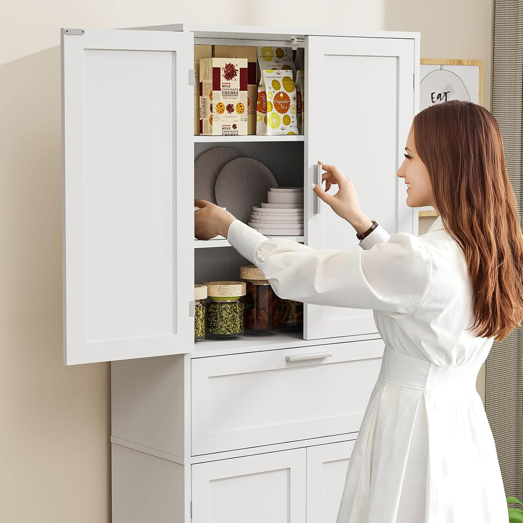 67" Tall Storage Cabinet with Adjustable Shelf & 1 Large Drawer, Pantry Cabinet with 4 Doors, Kitchen Cabinets