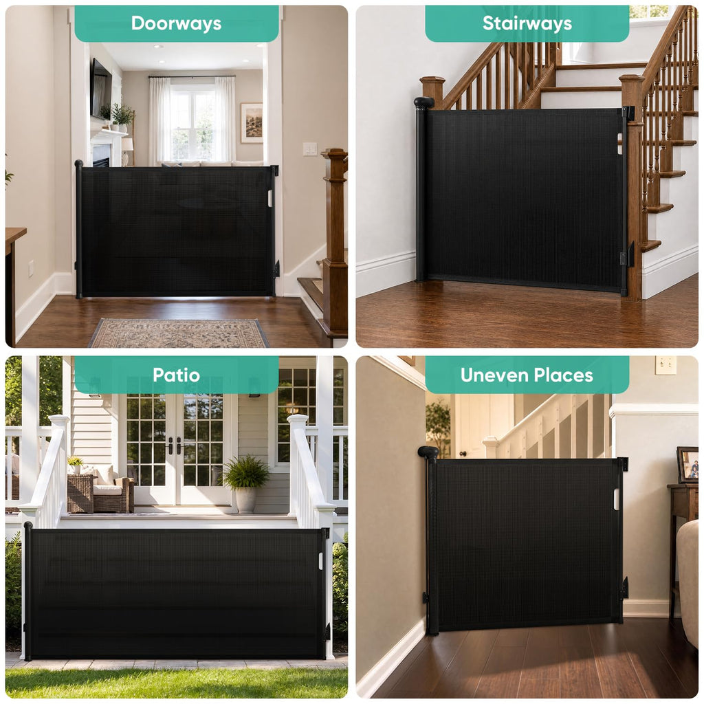 Retractable Baby Gates for Stairs, 34" Tall Expands to 55" Wide