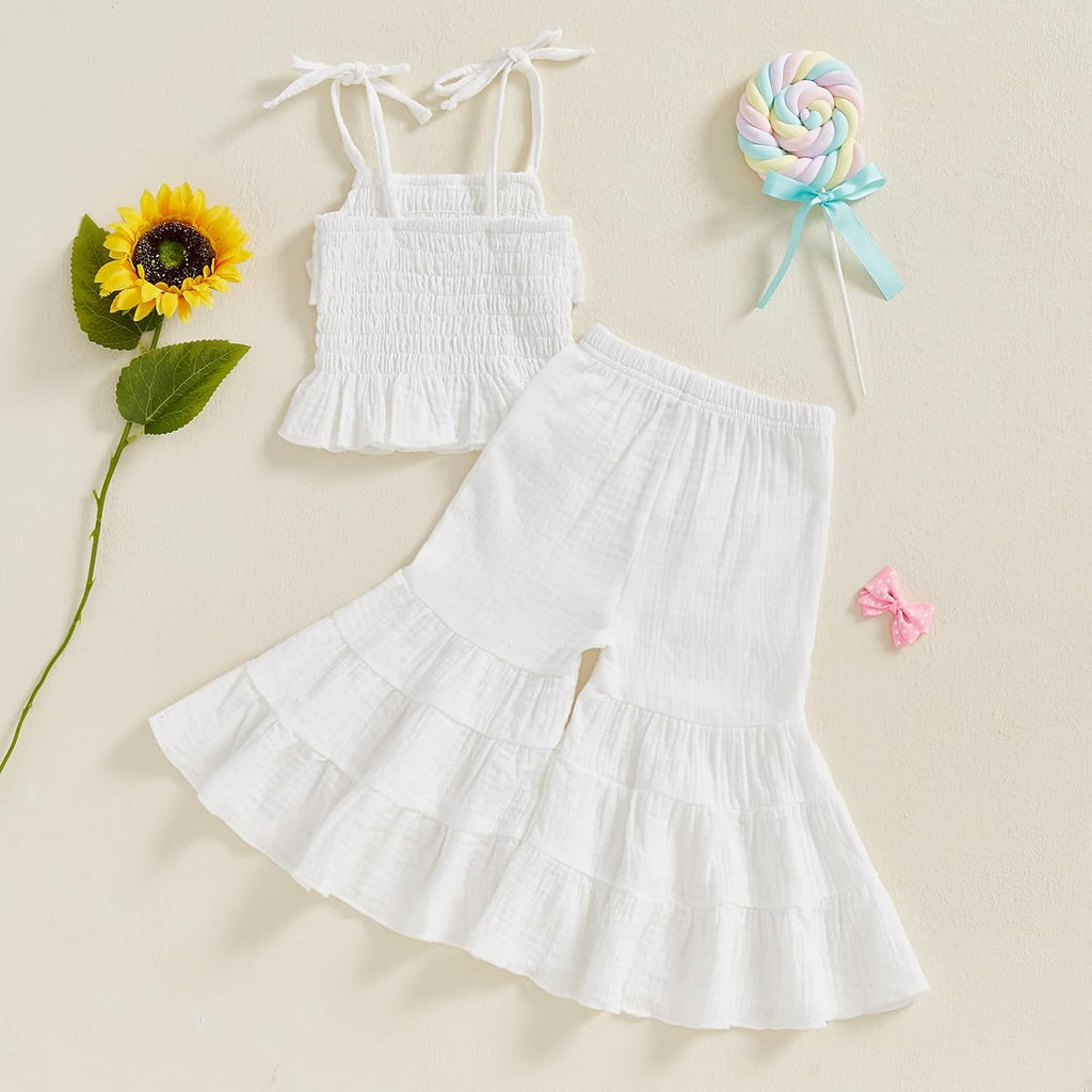 Toddler Baby Girl Smocked Outfit Halter Shirt Flared Pants Set