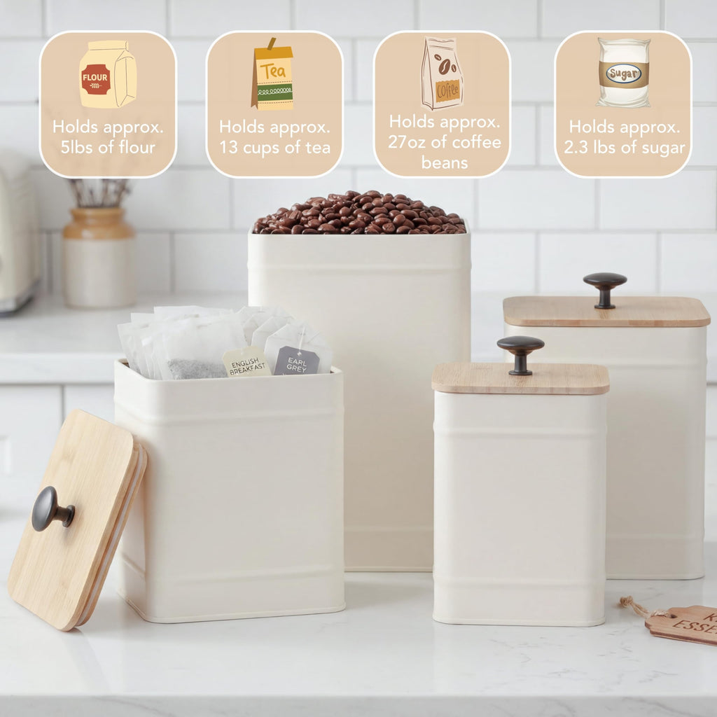Kitchen Canisters, Airtight Canister Sets Counter, Kitchen Canisters for Countertop Set of 4, Coffee Tea Sugar Flour