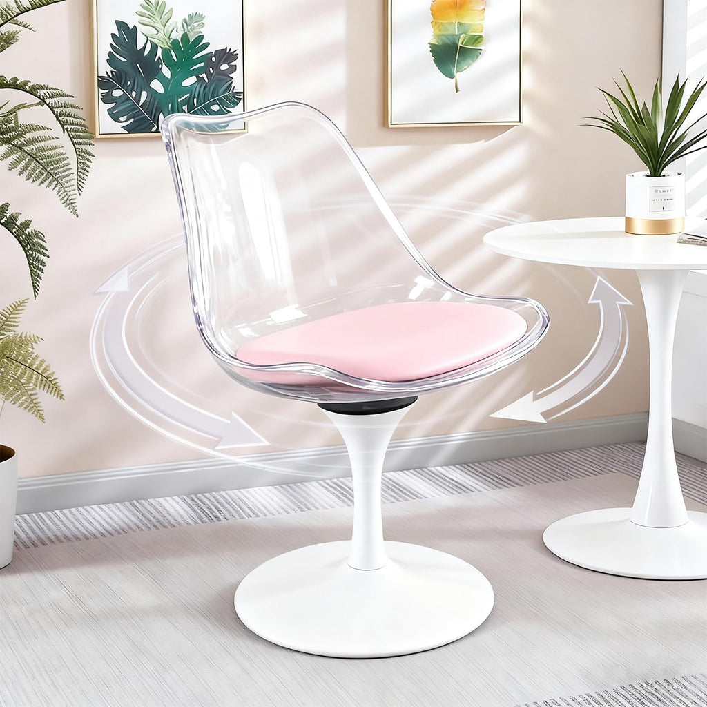 Inspired Saarinen Style Swivel Tulip Side Chair with Backrest, Multi-Colour Leather Soft Cushion Armless Dining Chairs Office Living Room, J