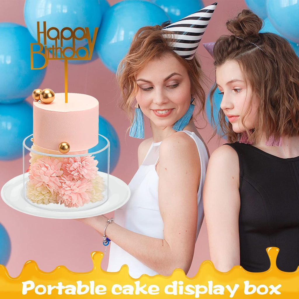 Acrylic Cake Stand with Lid Fillable Cake Stand Floating Clear Cake Stand Cake Riser Cake Tier Round Cake Stand - Set of 2