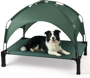 Elevated Dog Bed with Removable Canopy, Portable Dog Cot with Sun Protection Shade Tent, Raised Pet Cooling Cot Bed