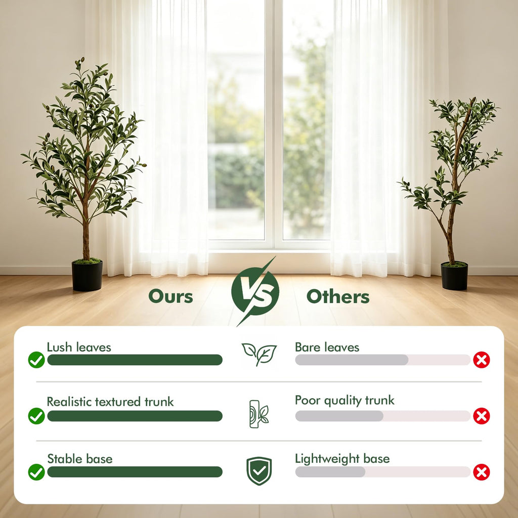 Olive Trees Artificial Indoor: 4FT Faux Olive Tree with White Tall Planter & Moss, Large Fake Plants with Natural