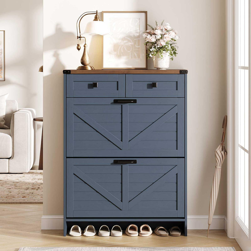 Farmhouse Shoe Cabinet, Dark Blue
