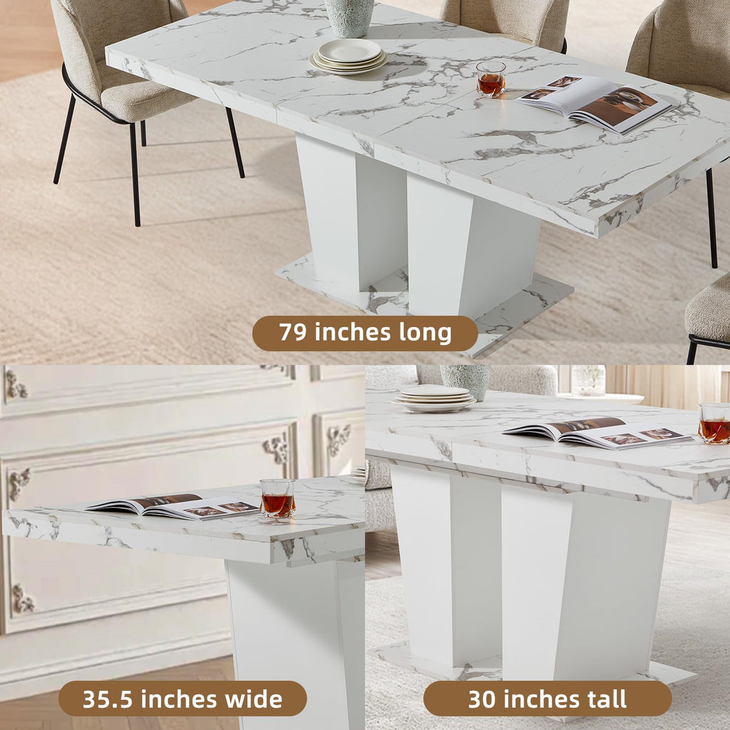 63-79 Inch Extendable Dining Table for 4-8 People (Marble White)