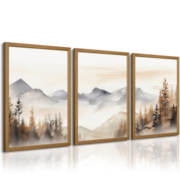Neutral Mountain Wall Art Decor Set of 3 Forest Canvas Wall Art Poster Landscape Wall Art Artwork Modern Pictures