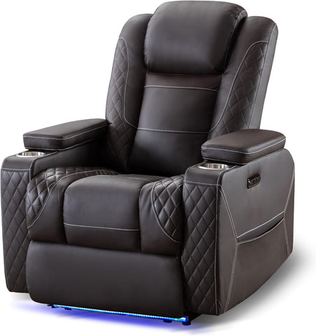 Home Theater Recliner Chair - Power Recliner Sofa Chair with Adjustable Headrest Faux Leather Reclining Chair