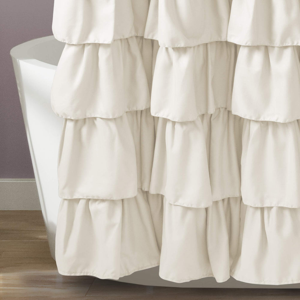 Ruffle | Floral Textured Vintage Chic Farmhouse Style Design, Ivory, 72" x 72"
