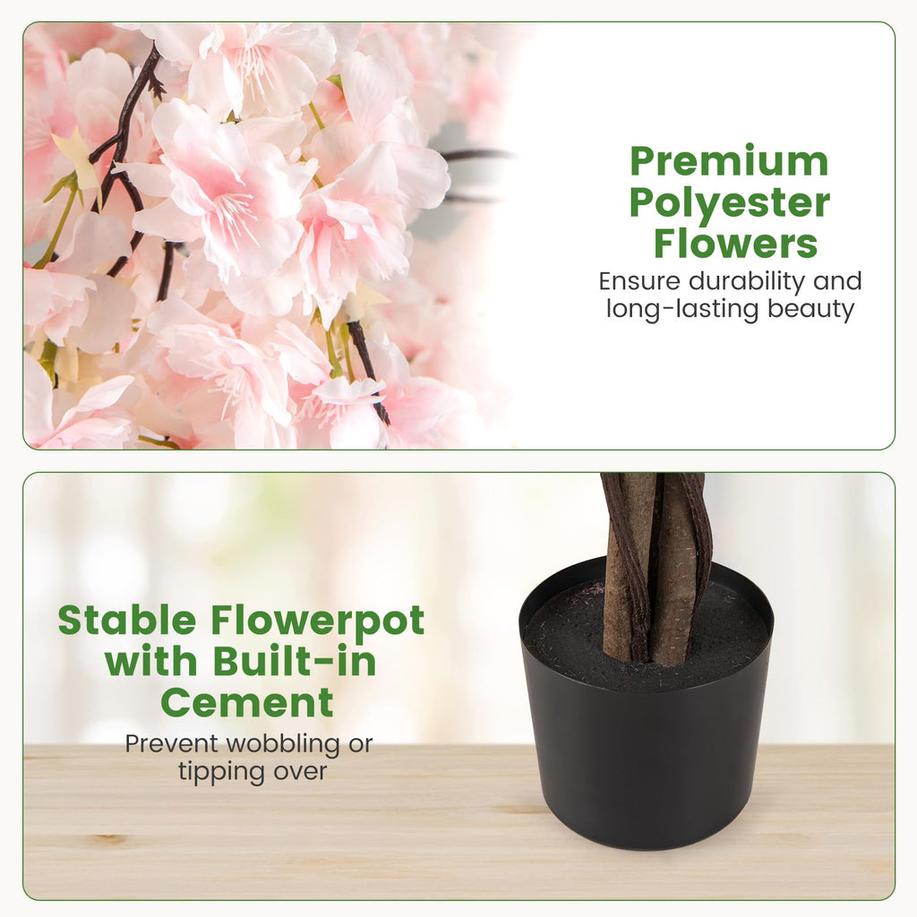 5.5FT Artificial Cherry Blossom Tree, Fake Flower Tree, Faux Floral Plant Blooming Tree Pot with White Flowers, Tall
