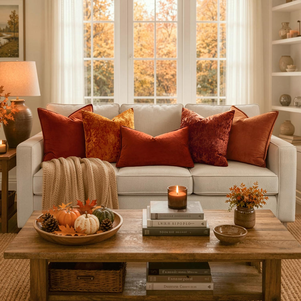 Fall Decorative Burnt Orange Velvet Lumbar Throw Pillow Covers 12x20