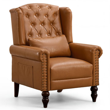 High Back Wingback Accent Chairs, Pu Leather Brown