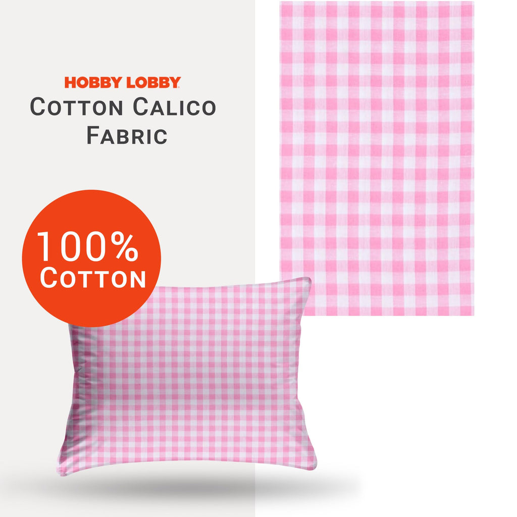 Pink Gingham Cotton Calico Fabric, 2 Yards