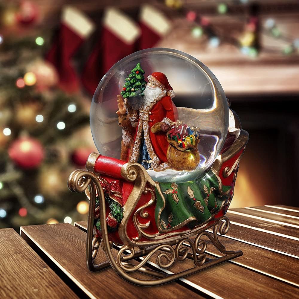 San Francisco Music Box Santa Reindeer Sleigh Musical Water Globe