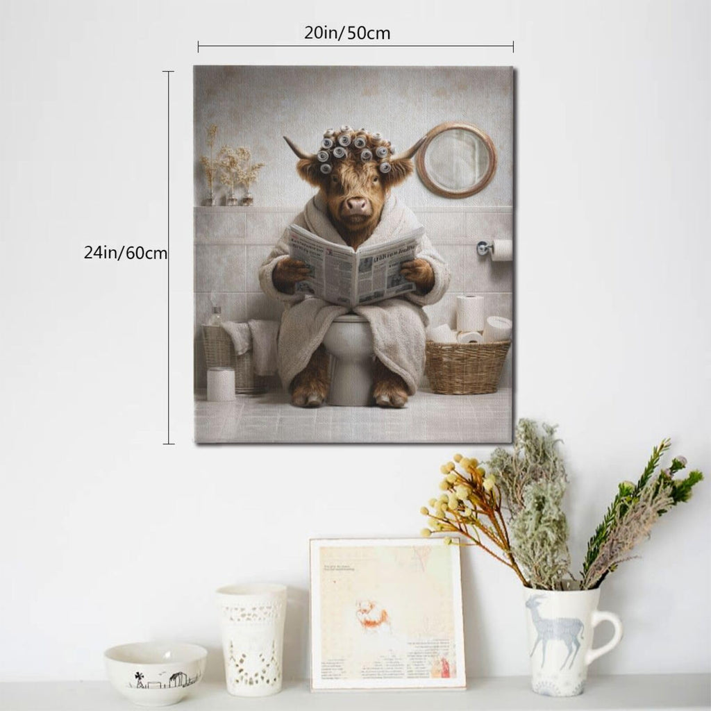 Funny Highland cow Bathroom Wall Art Cow Bathroom Pictures Wall Decor Cow Toilet Bathroom Canvas Painting Print
