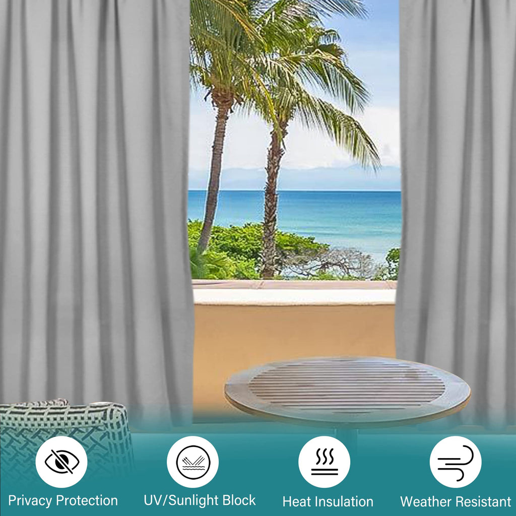 Extra Wide Indoor/Outdoor Windproof Curtains Top Bottom Grommets Canvas Drapes for Outdoor Pavilion Privacy