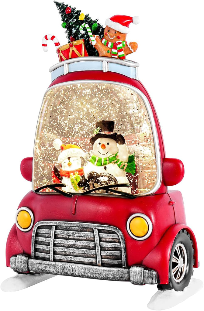 Christmas Snow Globe Lantern with 8 Holiday Music, Christmas Water Snow Globe USB/Battery Powered 6H Timer, Glitter