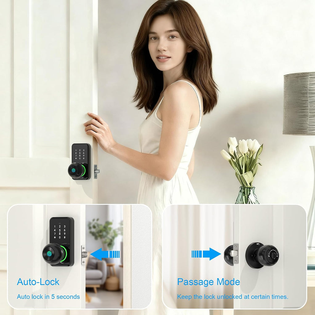 Smart Door Lock Knob Fingerprint Keypad Keyless Entry Lock for Front Door