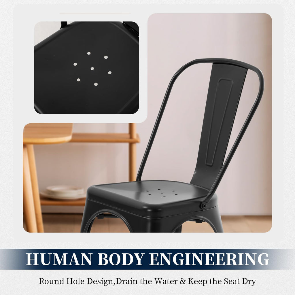 Metal Dining Chairs | Set of 4, Black | 330lbs Load