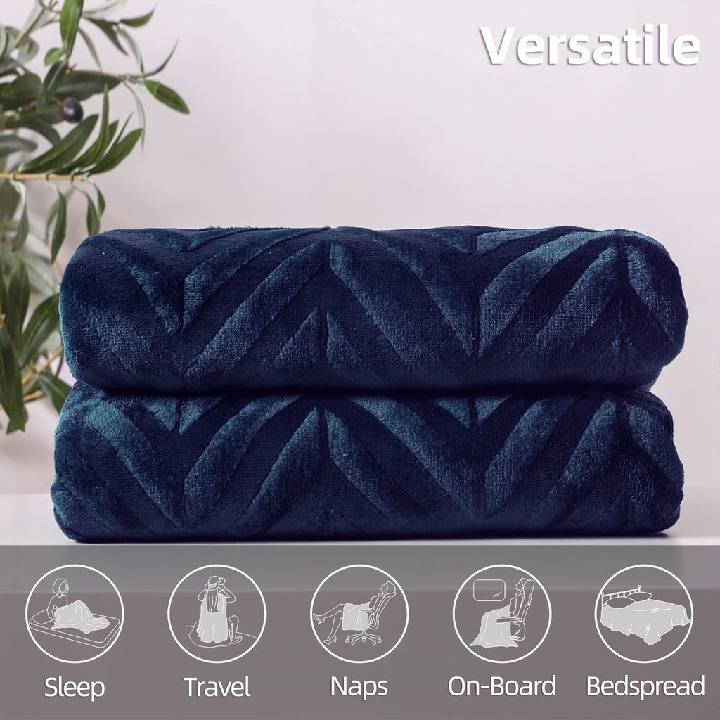 Flannel Fleece Fall Throw Blanket for Couch, Navy Blue
