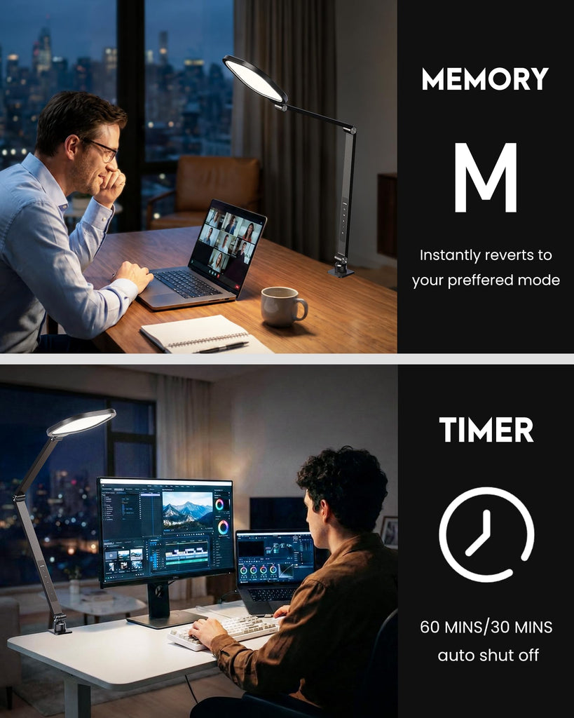 Remote LED Desk Lamp with Clamp, 2000LM, 30 Modes, Metal Arm