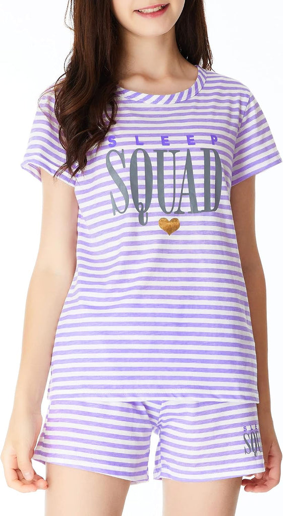 Girls Striped Soft Short Sleeve & Shorts Pajama Set