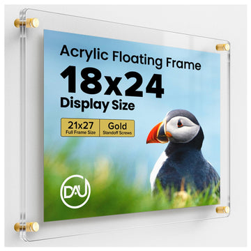Acrylic Floating Frames Gold Standoffs(single) 18" x 24" Clear Acrylic Frames for Wall Mount Floating Picture Frame