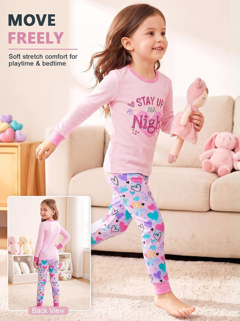 Girl Pajamas Viscose Long Sleeve Sleepwear Snug-Fit Kids Pjs Clothes
