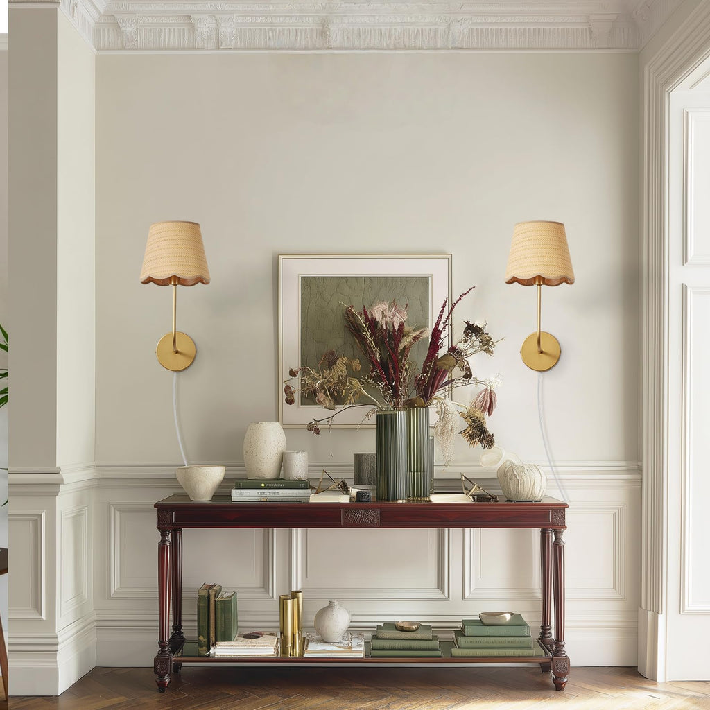 Boho Rattan Plug in Wall Sconces