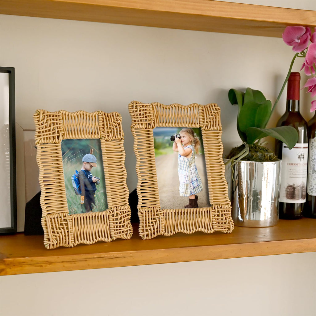 Rattan Picture Frame 5x7 & 4x6 Rattan Photo Frames Set of 2