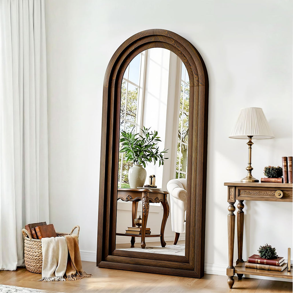 24"x65" Full Length Mirror Solid Wood Frame, Arched Floor Mirror Full Length with Stand, Room Decor Big Full Body