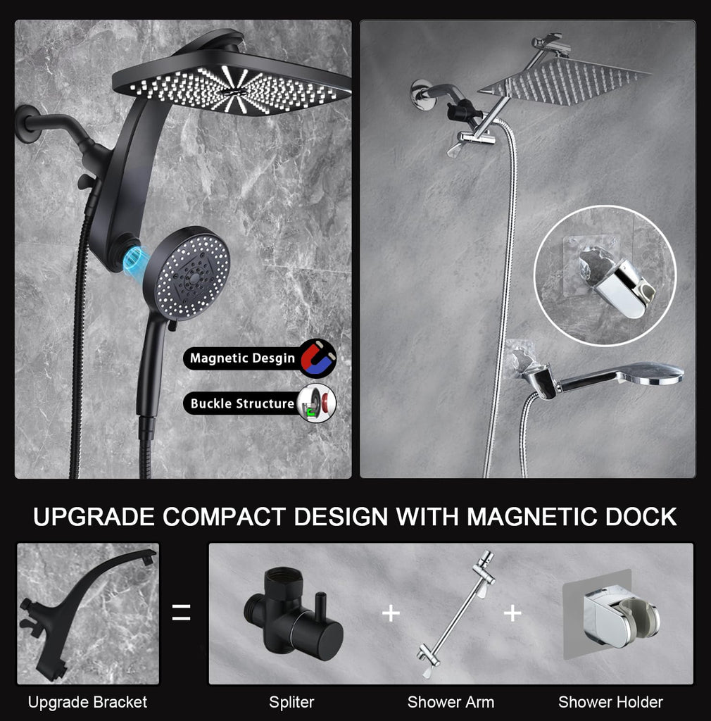 Rain Shower Head with Handheld Showerhead, Black 1.8GPM 460311