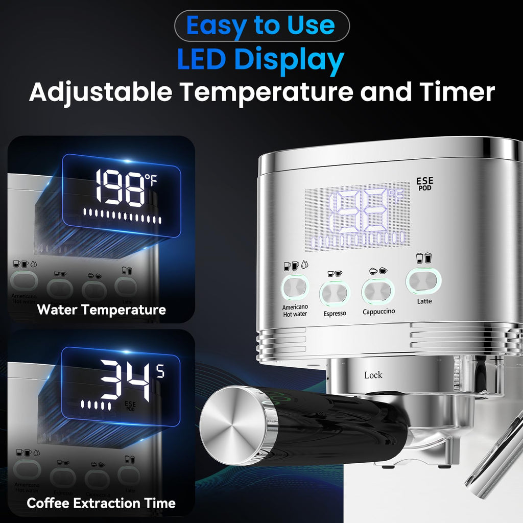 Espresso Machine with Stepless Adjustment Milk Frother